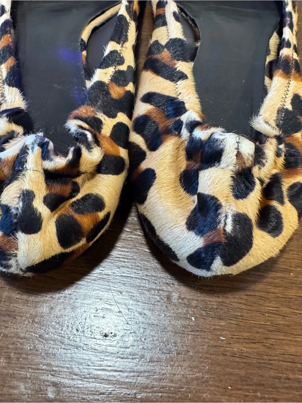 Tory Burch Designer Cheetah Calf Hair Reva Ballet Flats Size 8 Gold Hardware